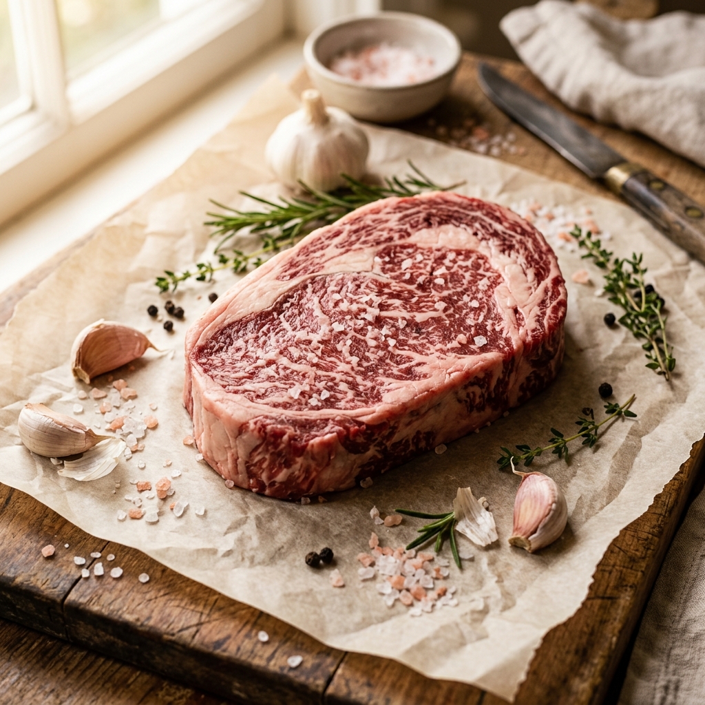 Fresh hand-cut zabiha ribeye steak